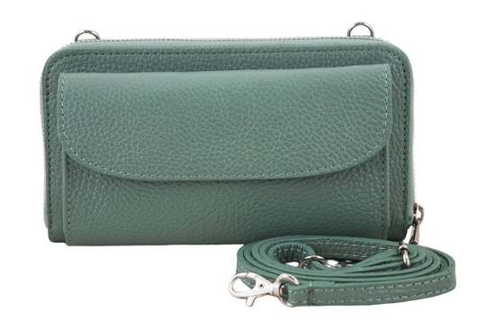 Portfel z etui na telefon ze skóry licowej - Zielony 