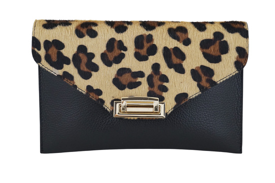 Kopertówka damska z motywem panterki - Czarna