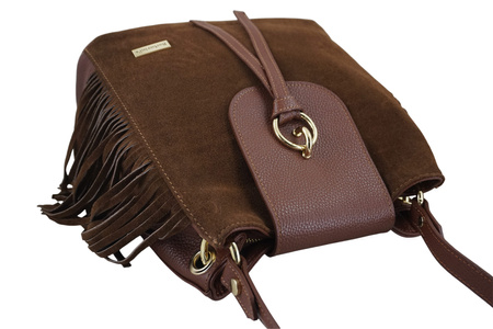 Skórzana torebka boho z frędzlami - Brązowa 