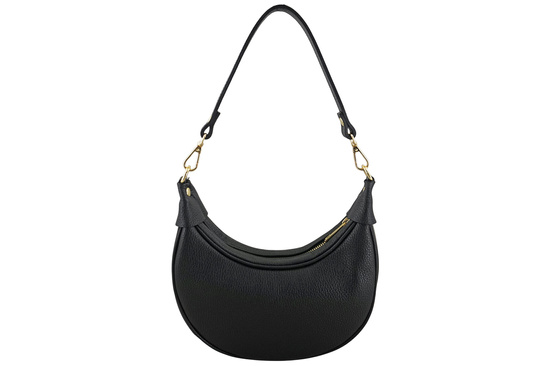 Subtelna mini torebka z miękkim zamszem i złotymi detalami - Czarna 