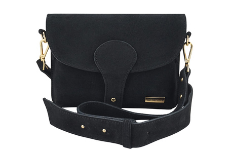 Zamszowa listonoszka na szerokim pasku - Czarna