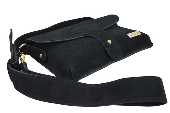 Zamszowa listonoszka na szerokim pasku - Czarna 