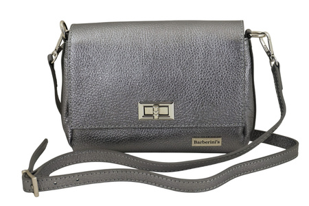 Skórzana torebka damska metalizowana - Srebrna ciemna 