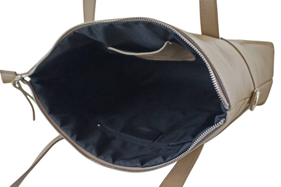 Torebka skórzana shopper na ramię - Beżowa 