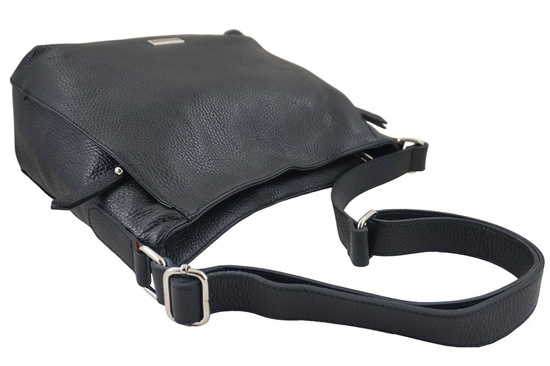 Praktyczna torebka skórzana z kieszeniami - Czarna 