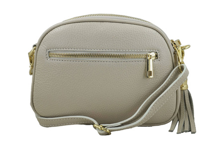 Torebka skórzana z ozdobnym frędzlem - Beżowa jasna