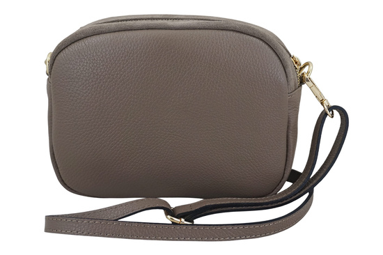 Mała zamszowa listonoszka ze złotym zapięciem - Beżowa ciemna