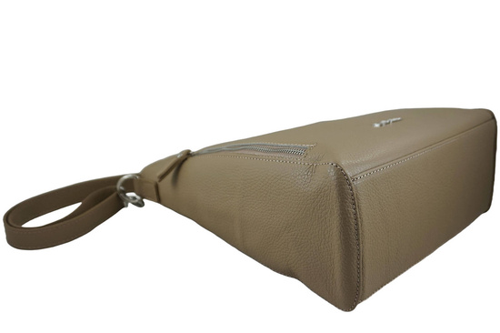 Praktyczna skórzana torebka na ramię - Beżowa 