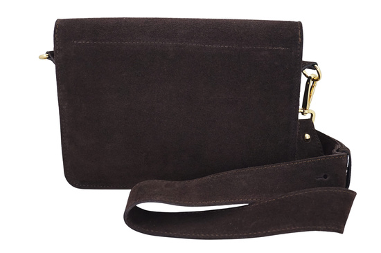 Zamszowa listonoszka na szerokim pasku - Brązowa ciemna 