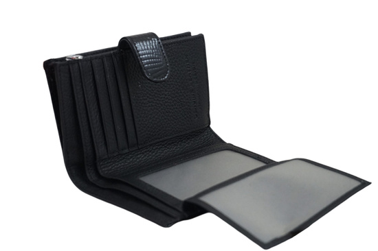 Portfel skórzany damski lakierowany na zatrzask - Czarny