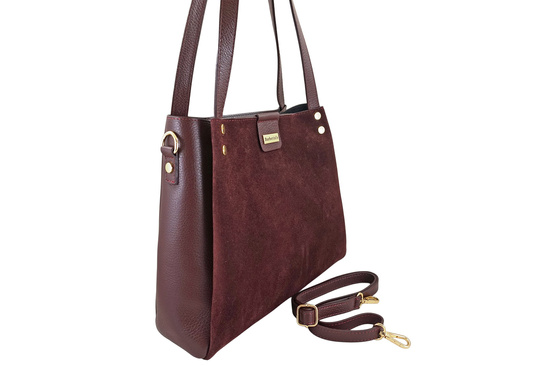 Klasyczna torebka skórzana z zamszem - Bordowa 