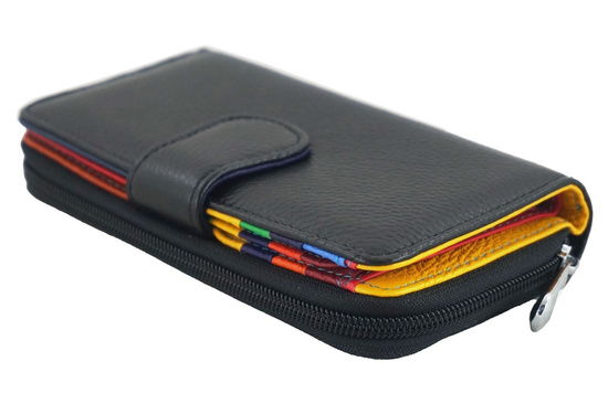 Kolorowy portfel skórzany damski - Czarny