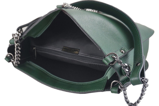 Modna torebka skórzana na ramię z nitami - Zielona ciemna 
