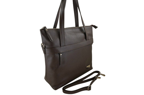 Torebka skórzana shopper na ramię - Brązowa ciemna