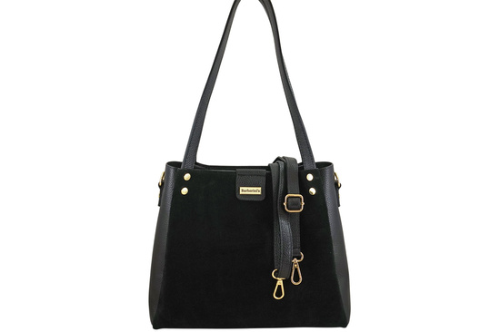 Klasyczna torebka skórzana z zamszem - Czarna 