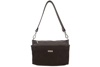 Pojemna torebka listonoszka ze skóry i zamszu - Brązowa ciemna