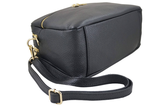 Pojemna torebka skórzana dwukomorowa - Czarna 