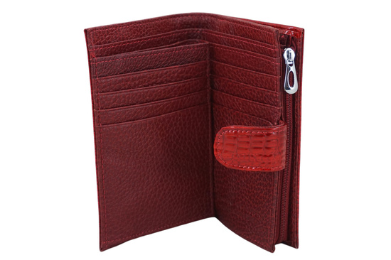 Portfel skórzany damski lakierowany na zatrzask - Czerwony