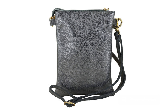 Mini torebka / etui ze skóry metalizowanej - Srebrna ciemna