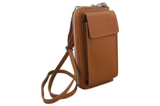 Portfel / etui na telefon ze skóry naturalnej - Brązowy jasny