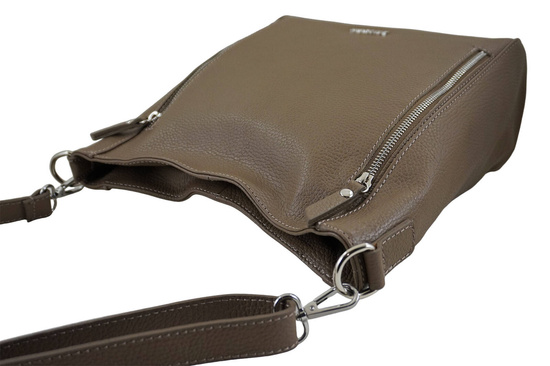 Praktyczna skórzana torebka na ramię - Beżowa ciemna 