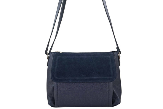Torebka skórzana z zamszową klapką - Granatowa 