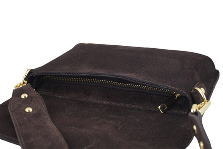 Zamszowa listonoszka na szerokim pasku - Brązowa ciemna