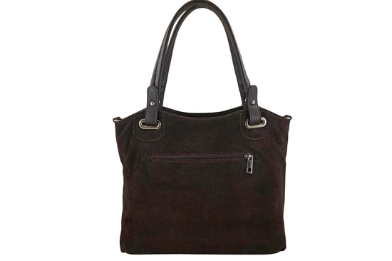 Duża elegancka torebka z naturalnej skóry i zamszu - Brązowa ciemna 