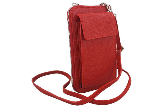 Portfel / etui na telefon ze skóry naturalnej - Czerwony jasny