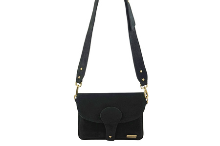 Zamszowa listonoszka na szerokim pasku - Czarna 