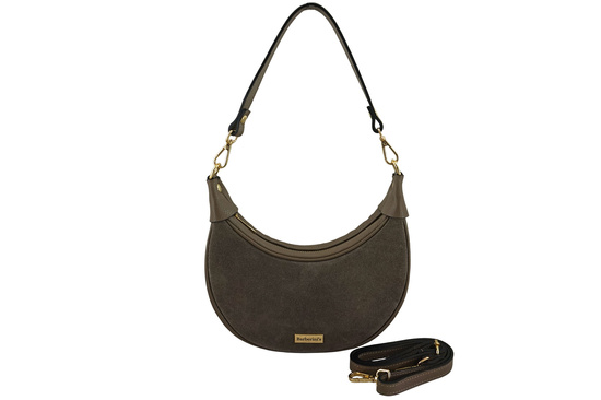 Subtelna mini torebka z miękkim zamszem i złotymi detalami - Beżowa ciemna 