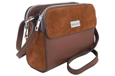 Torebka skórzana crossbody zamszowa - Brązowa 