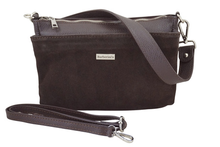 Pojemna torebka listonoszka ze skóry i zamszu - Brązowa ciemna