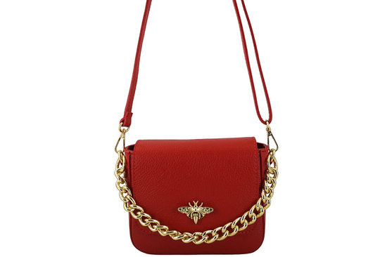 Modna torebka skórzana ze złotym łańcuszkiem - Czerwona jasna 