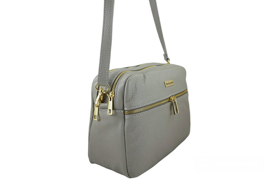 Pojemna torebka skórzana dwukomorowa - Szara jasna 