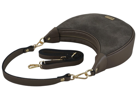 Subtelna mini torebka z miękkim zamszem i złotymi detalami - Beżowa ciemna