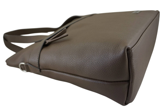 Torebka skórzana shopper na ramię - Beżowa ciemna