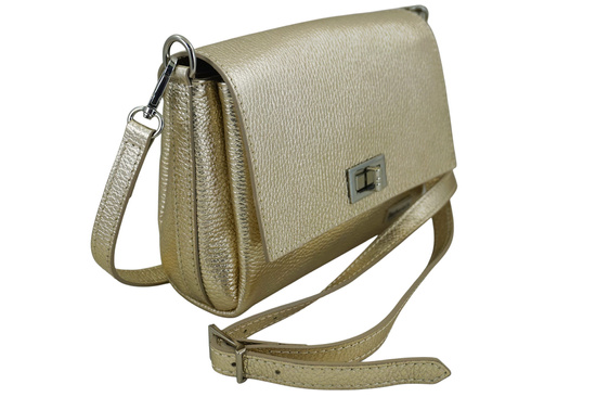 Skórzana torebka damska metalizowana - Złota 