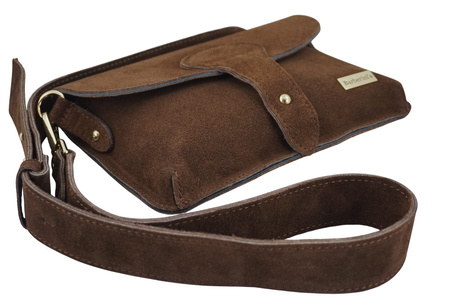 Zamszowa listonoszka na szerokim pasku - Brązowa 