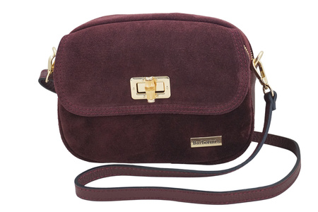Mała zamszowa listonoszka ze złotym zapięciem - Bordowa 