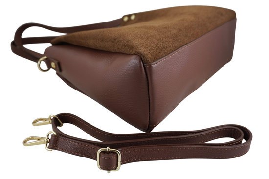 Klasyczna torebka skórzana z zamszem - Brązowa 