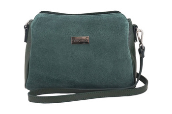 Listonoszka skórzana z zamszem - Zielona ciemna