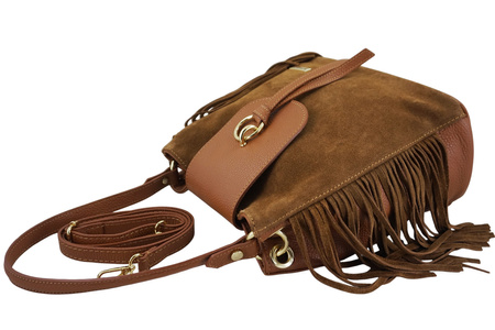 Skórzana torebka boho z frędzlami - Brązowa jasna