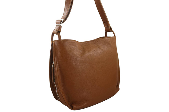 Duża torba damska skórzana na ramię - Brązowa jasna 