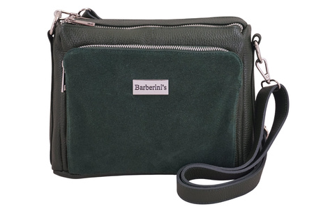 Codzienna torebka ze skóry naturalnej z zamszem - Zielona ciemna