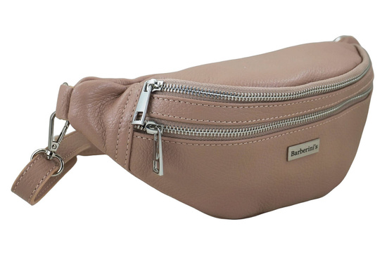 Funkcjonalna skórzana saszetka nerka - Różowa pudrowa 