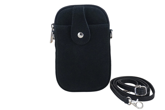 Etui na telefon ze skóry zamszowej - Czarne  