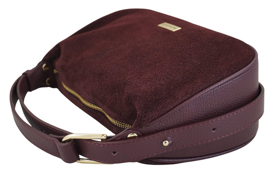 Elegancka torebka zamszowa na ramię - Bordowa 