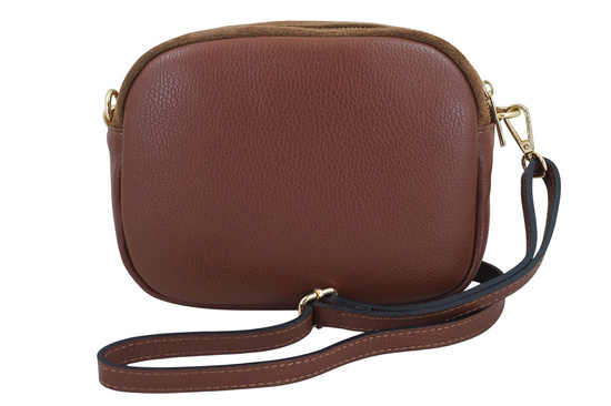 Mała zamszowa listonoszka ze złotym zapięciem - Brązowa