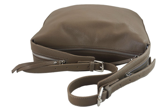 Modna skórzana torebka na ramię - Beżowa ciemna 